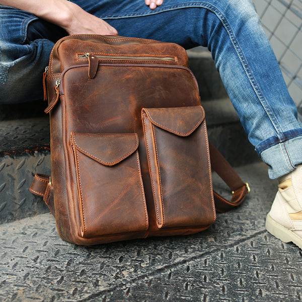 Crazy Horse Leather Backpack Durable Travel Backpack School