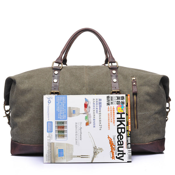 crossbody travel duffle bag Large Zipper Waterproof Luggage Bag For Women Men, Brown 7.75L X 5.25H X 4D. Vintage Canvas Leather Shoulder Bag