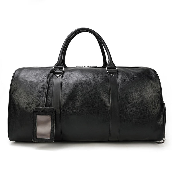 Full Grain Leather Duffle Bag With Shoes Compartment Mens Cowhide Leather Travel Bags Weekender Bags