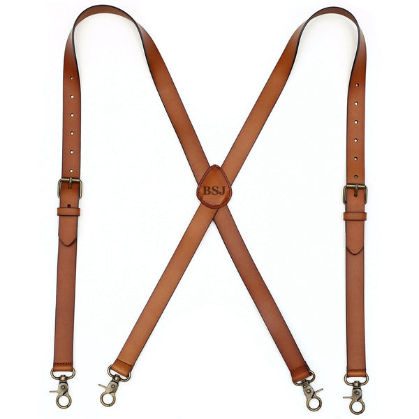 Mens Suspenders X Back Design Leather Suspenders Adjustable Brown