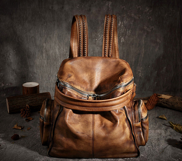 Vintage Leather Women Backpack, School Backpack, Designer Handbags AK10 - ROCKCOWLEATHERSTUDIO