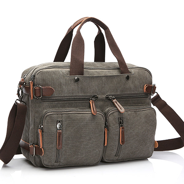 men's canvas leather laptop travel bag Canvas Briefcase Mens Canvas Messenger Bag Shoulder Laptop Bag Convertible Backpack
