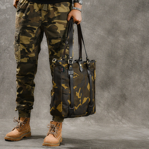 Canvas Men Tote Bag Camouflage Shoulder Bag Vintage Men Messenger Bag –  ROCKCOWLEATHERSTUDIO