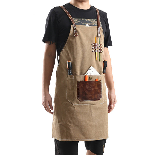 Canvas With Leather Shop Apron Durable Work Apron Craftsman Apron