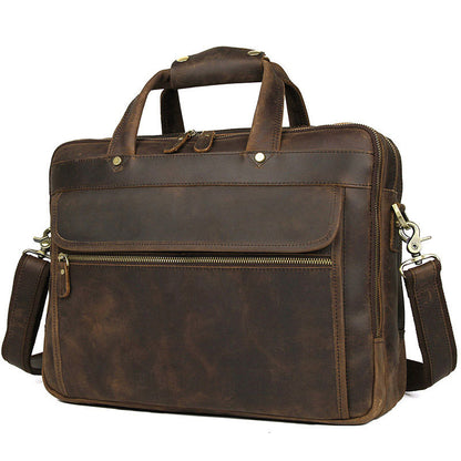 Crazy Horse Leather Briefcase High-Quality Leather Messenger Bags Men's Large Travel Shoulder Bag