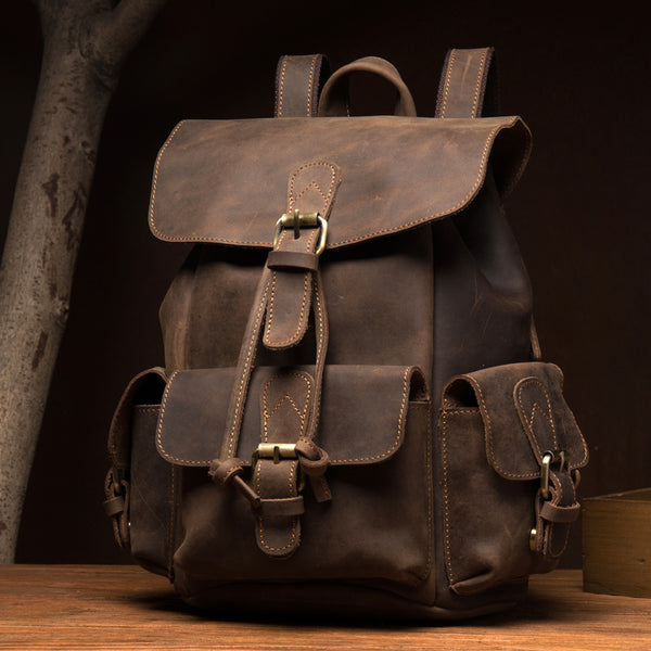 Crazy Horse Leather Backpack Retro Travel Backpack Unisex Laptop Backp – RockCow Leather Studio Crazy Horse Leather Backpack Retro Travel Backpack Unisex Laptop Backp – RockCow Leather Studio