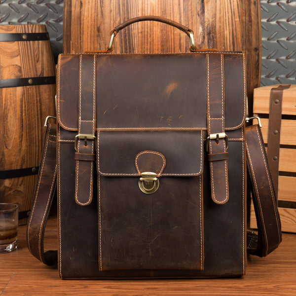 m&s mens travel bags Crazy Horse Leather Men Backpack Multifunction Shoulder Messenger Bag – RockCow Leather Studio