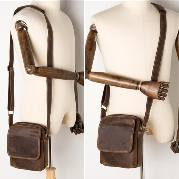 Crazy Horse Leather Messenger Bag Men Shoulder Bag Retro Crossbody Bag  Casual Satchel