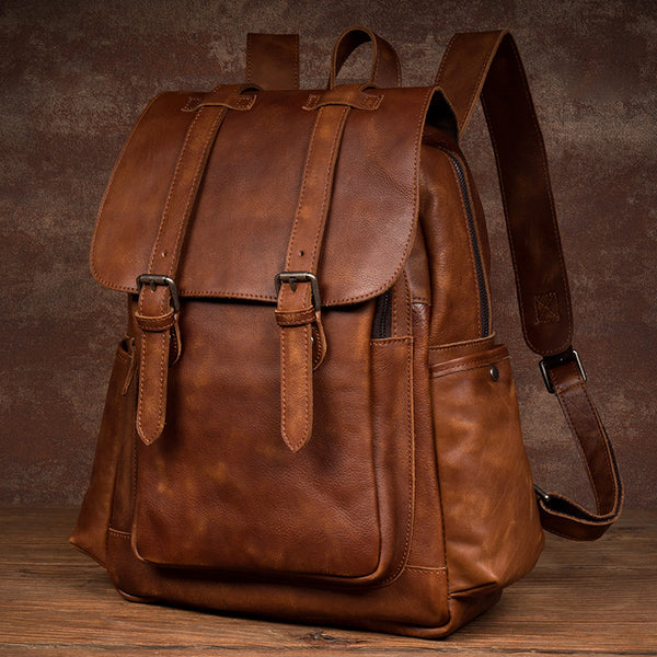 Leather Genuine Backpack Bag Men Rucksack S Laptop Vintage Shoulder Travel  New
