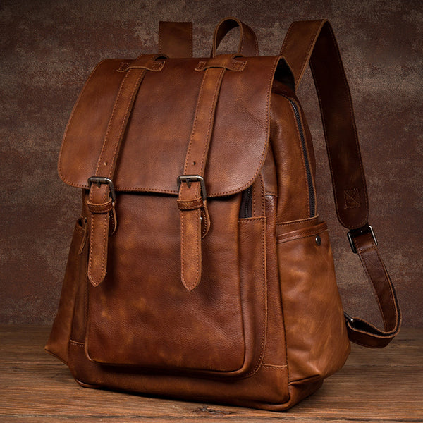 brown leather backpack rucksack Full Grain Leather Backpack For Mens Handmade Leather Laptop Backpack – RockCow Leather Studio