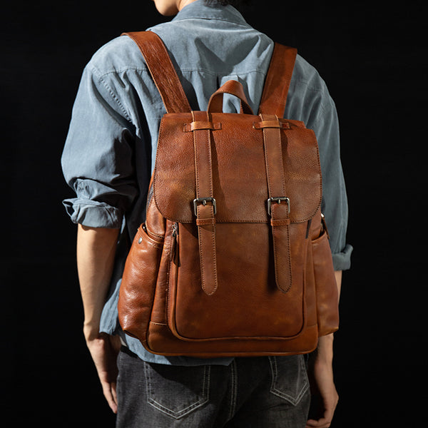 Full Grain Leather Backpack For Mens Handmade Leather Laptop Backpack – RockCow Leather Studio