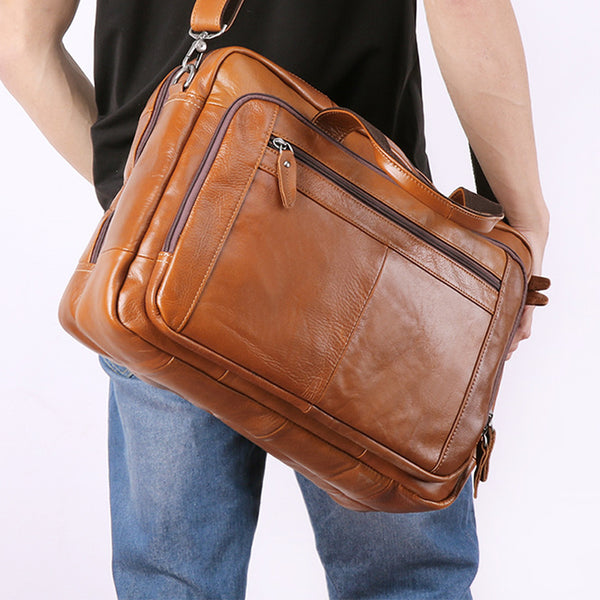 Full Grain Leather Briefcase, 15 Inches Laptop Bag, Leather
