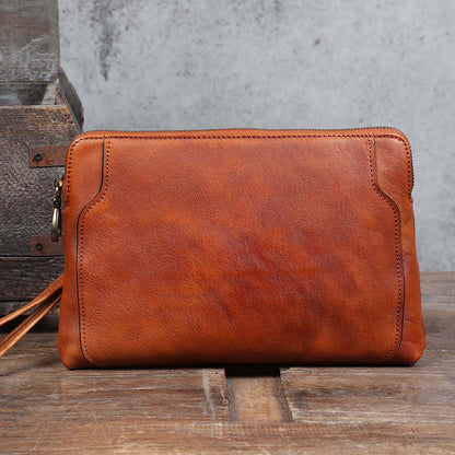 Full Grain Leather Clutch Handmade Mens Wrist Bag Large Long Wallet For Men SWK1109