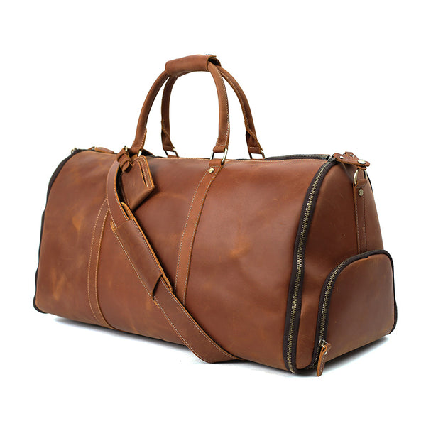 Full Grain Leather Duffle Bag Carry On Garment Bag Convertible