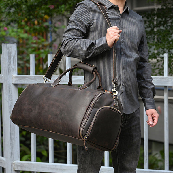 Full Grain Leather Weekender Bag for Men with Detachable Shoulder