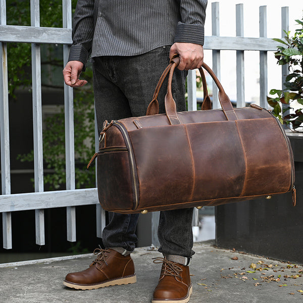 convertible leather duffle backpacks Men's Full Grain Garment Bag, Weekender Duffel Bag Vintage Brown free navigation through airports Classic Backpack 20L – Rod Length:8 foot fire tail twister mold