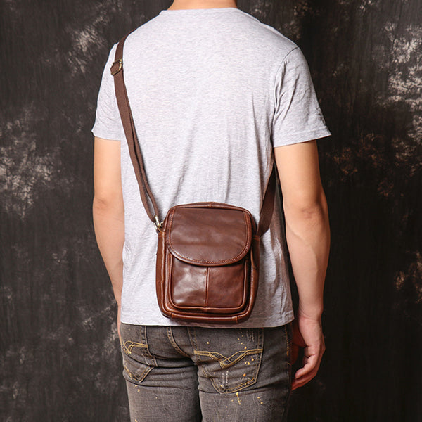 Mens Leather Shoulder Bag. Small Leather Crossbody Bag for 