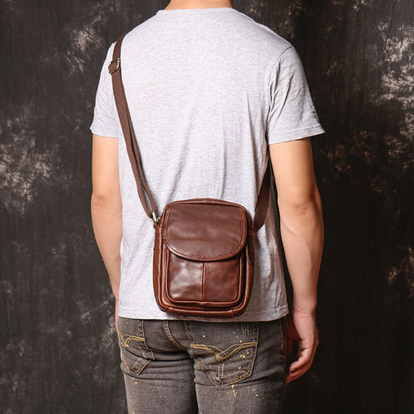 Full Grain Leather Messenger Bag Casual Small Leather Shoulder Bag