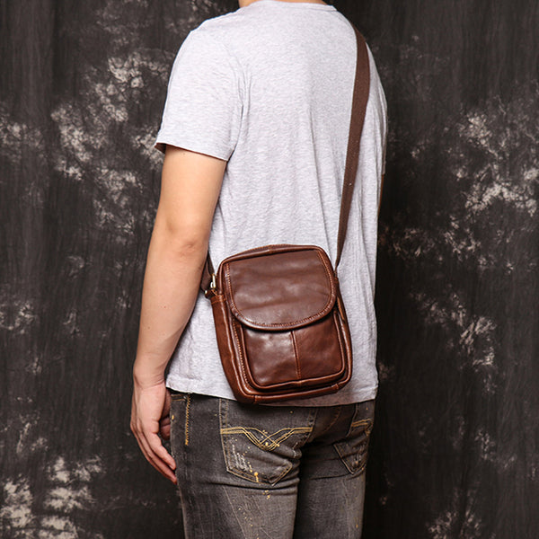 Men's Leather Crossbody Bag, Mini Man Purse Small Side Bag For Men