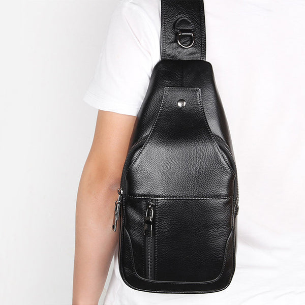 Full Grain Leather Sling Bag Mens Leather Chest Pack Stylish Leather C – RockCow Leather Studio