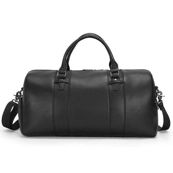 Full Grain Leather Travel Bag With Shoes Compartment Casual Leather Duffle Bag Mens Leather Overnight Bag