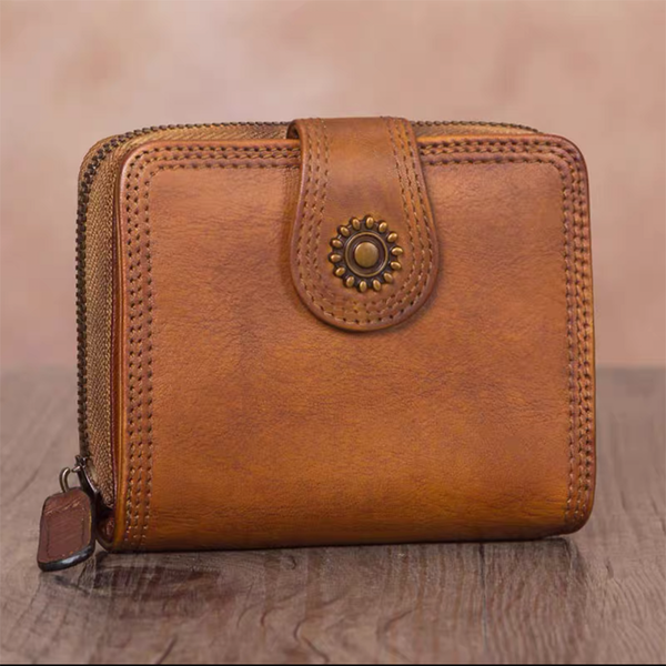 Full Grain Leather Wallet For Women Leather Short Wallet Card Holder W