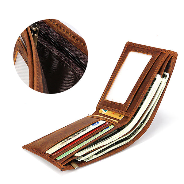 Full Grain Leather Wallet Leather Bifold Wallet Handmade Short Wallet