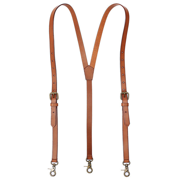 Handmade Mens Leather Suspenders, Wedding Suspenders for Groomsman with Hook Clips Reddish Brown / Body Height(150-175cm)