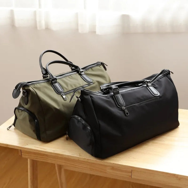 big duffel bag for travel Large Duffel Bag Canvas Leather Weekender Bag Stylish Unisex Leather D – RockCow Leather Studio