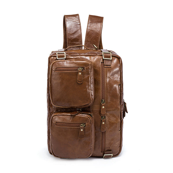 Convertible Leather Backpack, Men's Shoulder Bag, Large Capacity Leath – RockCow Leather Studio