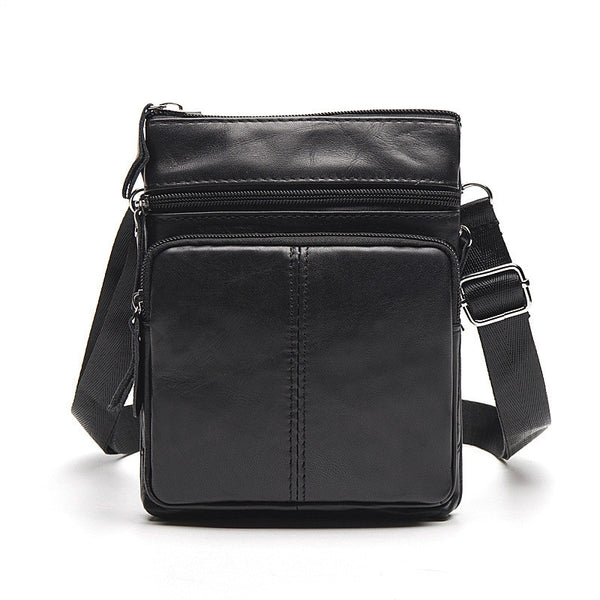 Men's Top Grain Genuine Leather Zipper Shoulder Bag, Vintage Leisure Small Messenger Bag 701 - ROCKCOWLEATHERSTUDIO