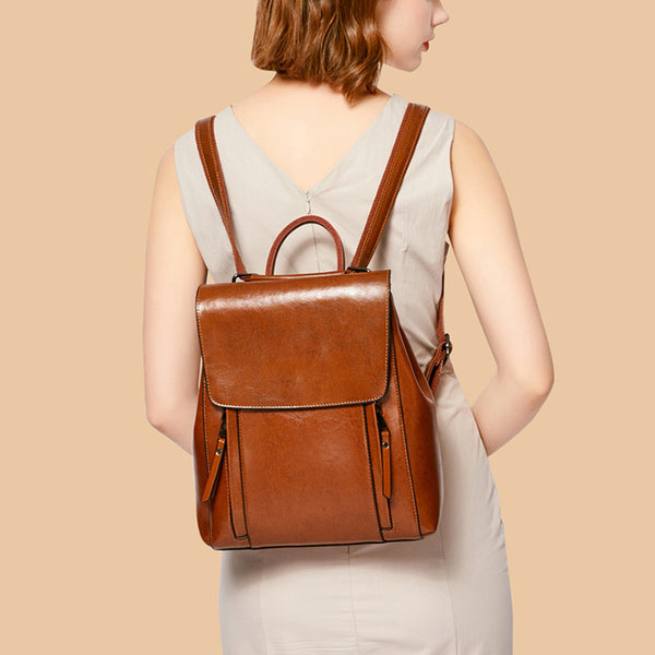 brown leather designer backpack Top Grain Leather Backpack For Women Female Leather Designer Backpack Stylish School Backpack Shoulder Bags