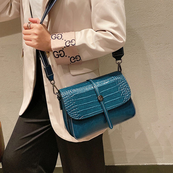 Top Grain Leather Croc Embossed Crossbody Bag Women Leather Shoulder Bag Vintage Style Natural Cowhide Messenger Bag Christmas Gift For Her SX2318