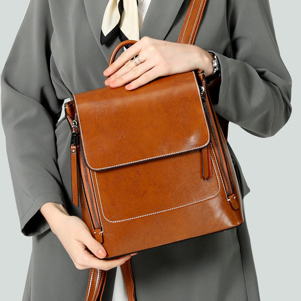 backpack pu leather women Top Grain Leather Women Backpack Retro Style Leather Rucksack Leather Shoulder Bag For Women