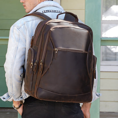 Vintage Leather Backpack Full Grain Crazy Horse Leather Travel Backpack Large Laptop Backpack Retro Rucksack
