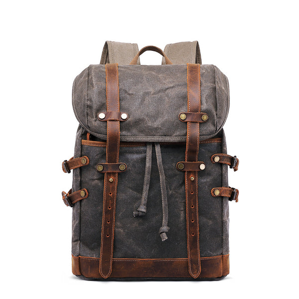 Waxed Canvas Backpack Mens Canvas With Leather Travel Backpack Retro Waterproof Canvas Laptop Backpack