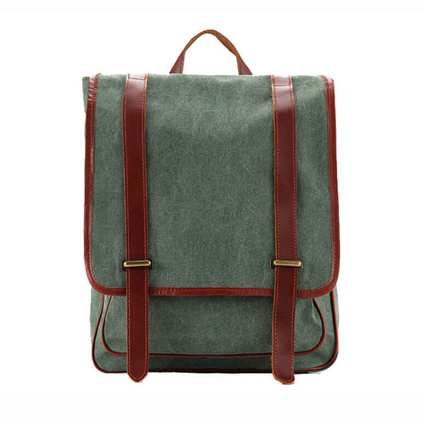 Waxed Canvas Backpack with Full Grain Leather, Casual Backpack, School Backpack, Vintage Rucksack Khaki
