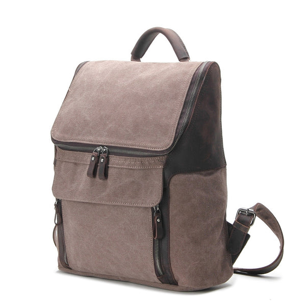 Waterproof Canvas With Leather Strap Backpack, Vintage  display picture 2