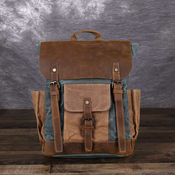 Waxed Canvas Travel Backpack Laptop Backpack Hiking Rucksack Retro Sch –  RockCow Leather Studio
