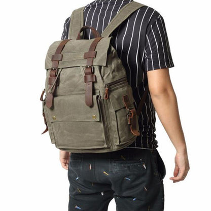 Waxed Canvas Travel Backpack Men Waterproof Laptop Backpack Retro School Backpack FX888010 - ROCKCOWLEATHERSTUDIO