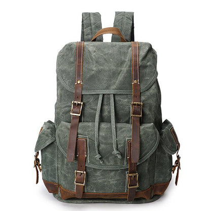 Vintage Waxed Canvas Backpack, Waterproof Backpack, Mens Canvas Backpack - ROCKCOWLEATHERSTUDIO