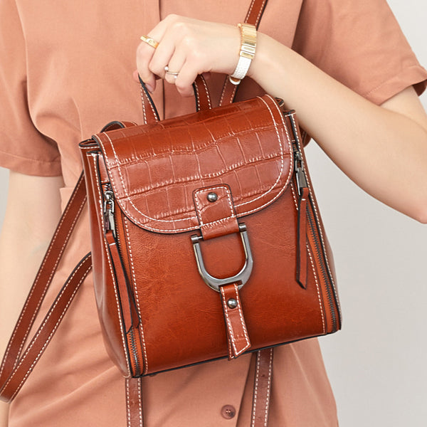 best women's leather travel backpack Women's Top Grain Leather Backpack Stylish Leather Rucksack Women Leather Travel Backpack Fashion City Backpack