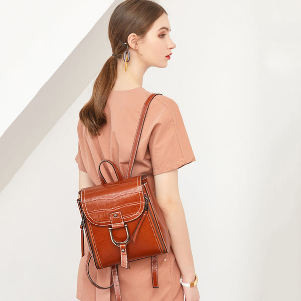brown leather fashion backpack Women's Top Grain Leather Backpack Stylish Leather Rucksack Women Leat – RockCow Leather Studio