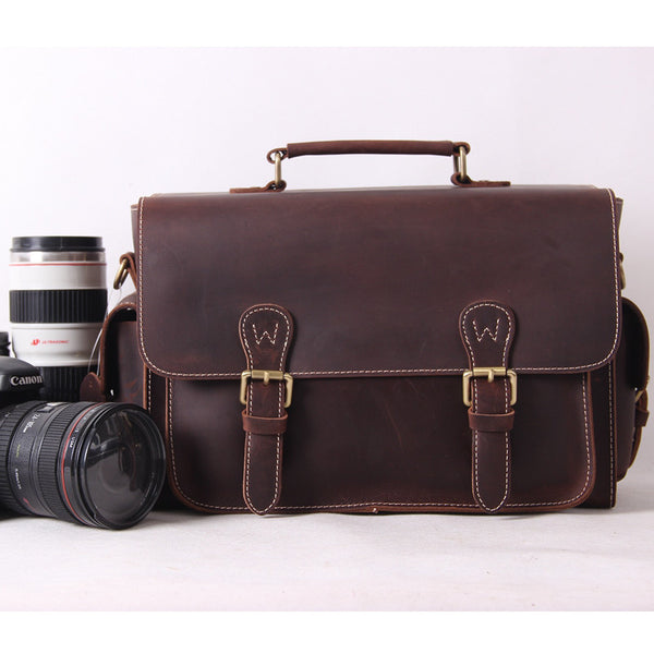 Vintage Genuine Leather DSLR Camera Bag SLR Camera Bag Briefcase Leather Camera Bag 6919 - ROCKCOWLEATHERSTUDIO