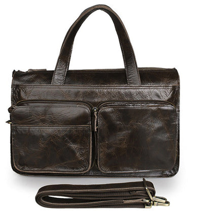 ROCKCOW Full Grain Leather Briefcase Men's Travel Messenger Shoulder Bag 7138 - ROCKCOWLEATHERSTUDIO