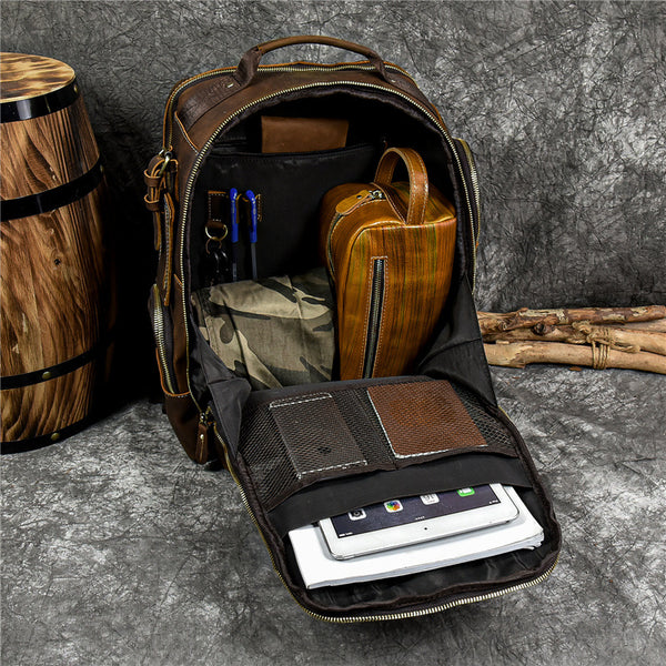 americana leather zip top backpack orvis Vintage Leather Backpack Full Grain Crazy Horse Leather Travel Backpack Large Laptop Backpack Retro Rucksack