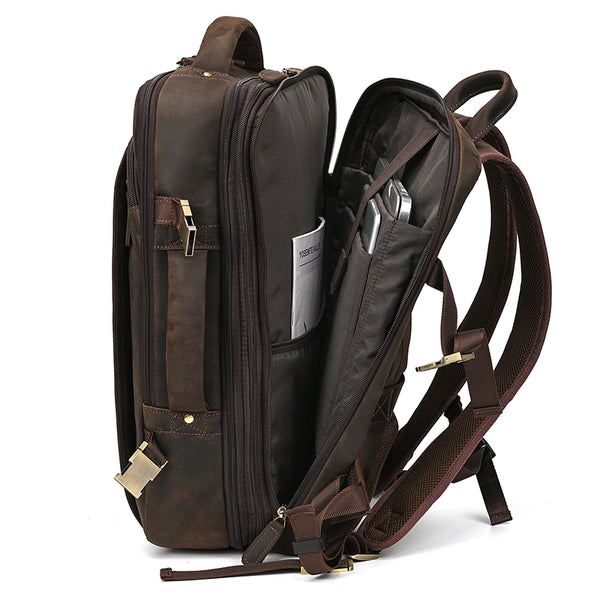 Full Grain Leather Travel Backpack Mens Large Leather Backpack