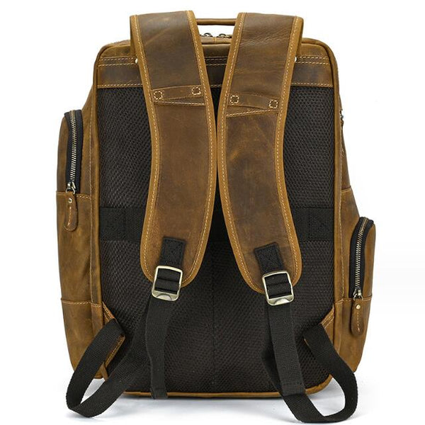 Crazy Horse Leather Travel Backpack Men Leather Laptop Backpack