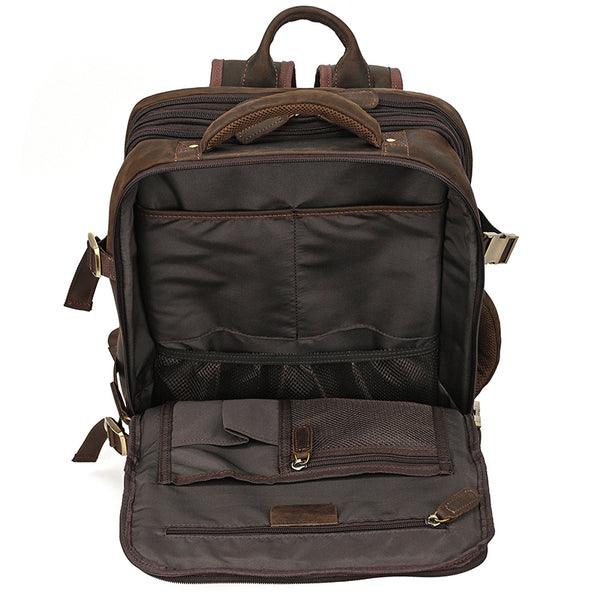 buy mens leather backpack online Full Grain Leather Travel Backpack Mens Large Leather Backpack Laptop Backpack Convertible Handbag Dark Brown
