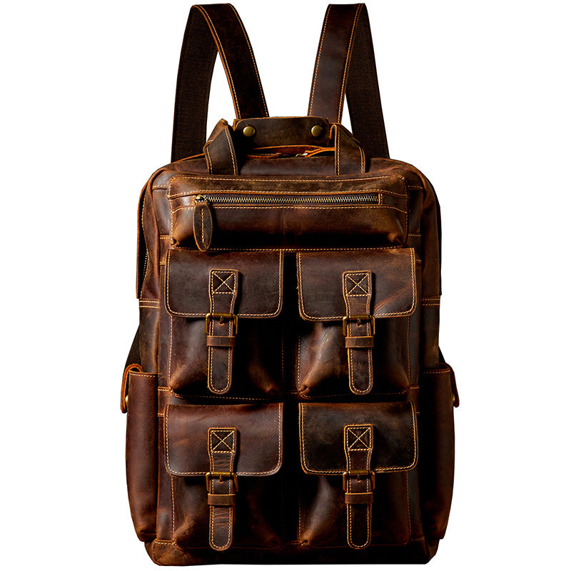 Vintage Leather Backpack Full Grain Crazy Horse Leather Travel Backpack Large Laptop Backpack Retro Rucksack